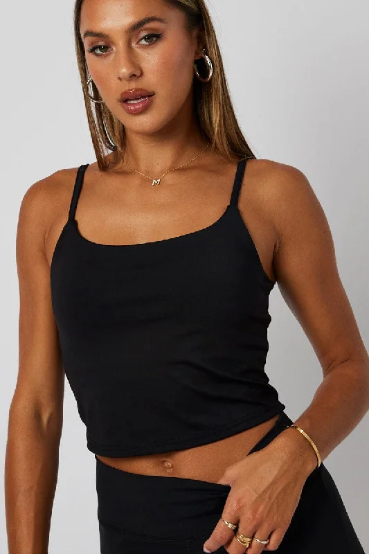 women's tops for those who love to shop for unique findsBlack Bralette Round Neck Sleeveless Padded