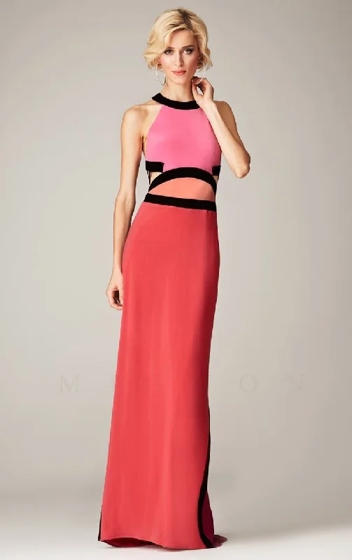 women's eco-friendly dressesMIGNON - VM918BLSC Halter Color Block Cutout Gown