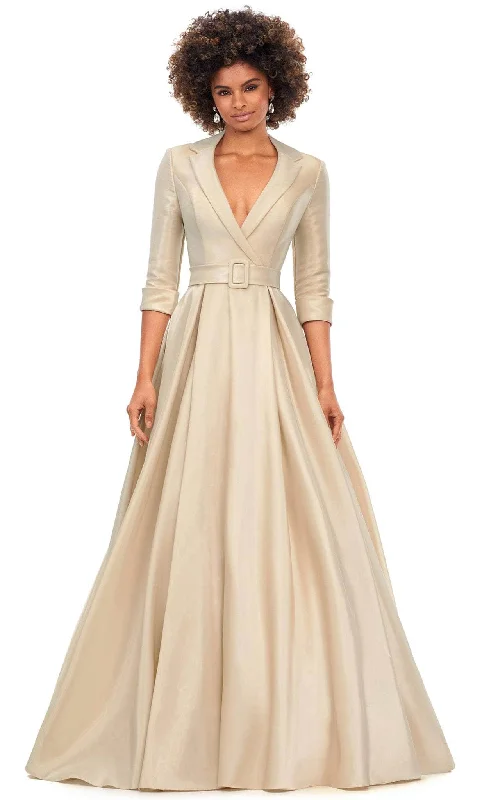 women's spaghetti strap dressesAshley Lauren 11326 - V-Neck Quarter Sleeve Ballgown