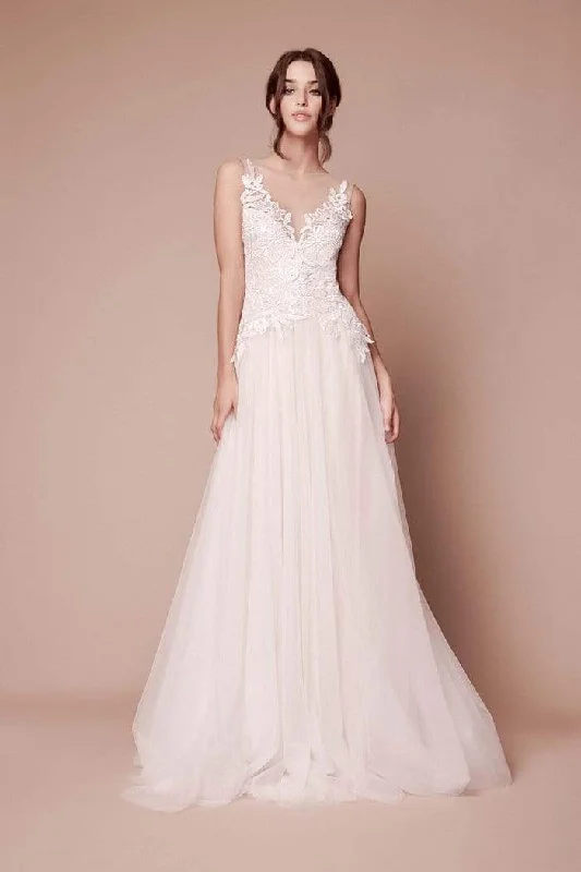 women's lace-up dressesTadashi Shoji - BKP19553LBR Lace Applique A-Line Bridal Gown