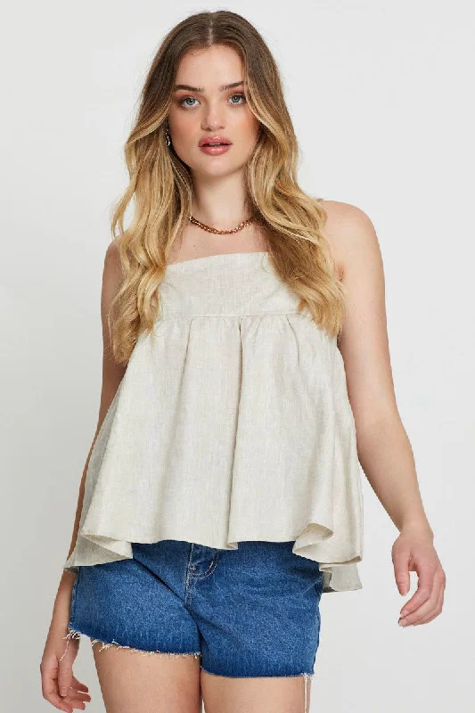 women's tops for those who want to add a touch of sophistication to their casual attireBeige Singlet Top Sleeveless Linen