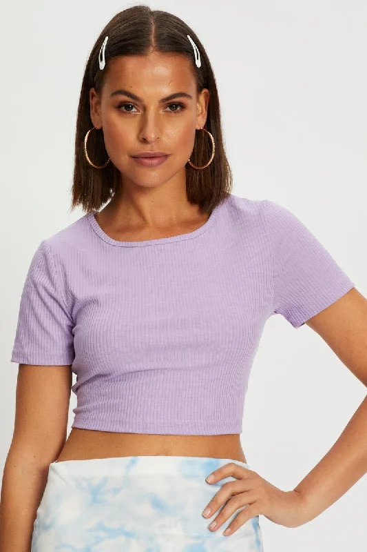 women's tops for those who want to elevate their everyday wear with chic and elegant piecesPurple Lace Up Backless Crop Tee