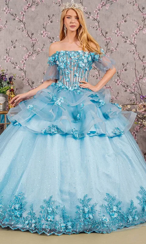 women's long-sleeved dressesElizabeth K GL3180 - Illusion Puff Sleeves Ballgown