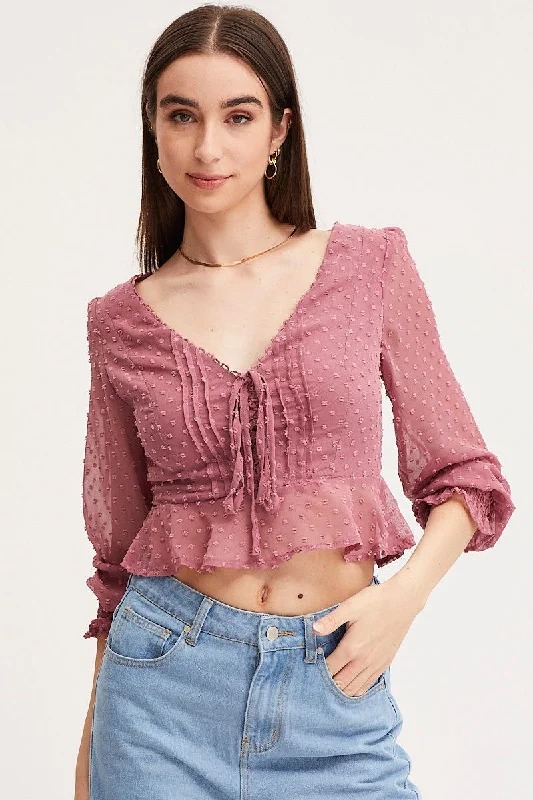 women's tops for those who want to show off their figure in a flattering wayPink Peplum Top Crop