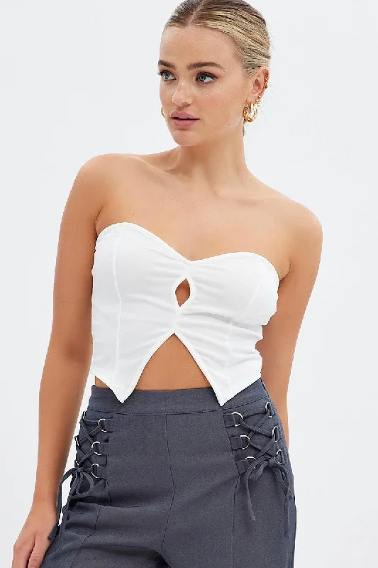 women's tops with cold-shoulder cutsWhite Keyhole Bandeau Top Sweetheart