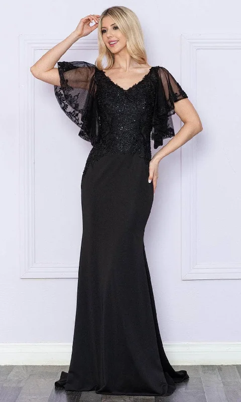 women's short-sleeved dressesPoly USA 9318 - Flutter Sleeve Embroidered Gown