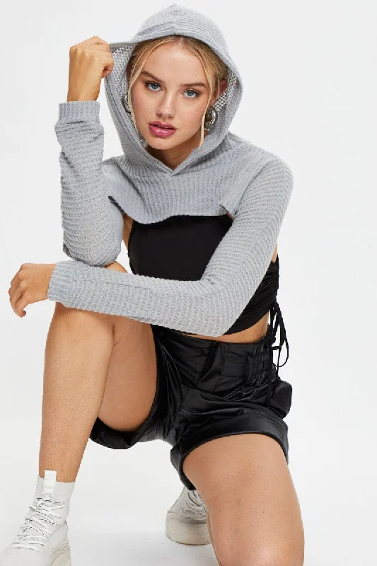 women's tops for those who want to create outfits that are both trendy and timelessGrey Super Crop Hoodie Sweater