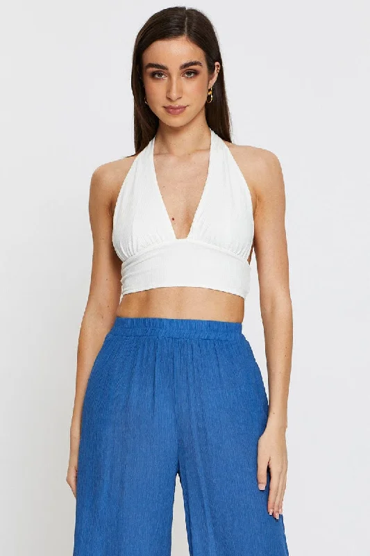 women's tops for cocktail partiesWhite Halter Top