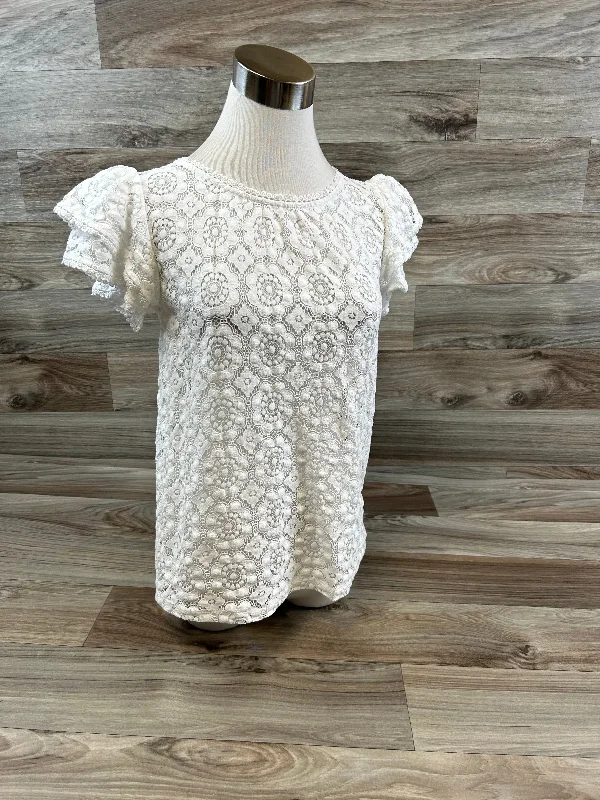 women's T-shirts with lace trimTop Short Sleeve Basic By Loft  Size: Xxs