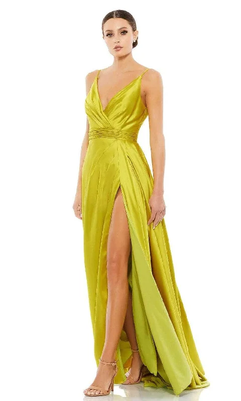 women's striped dressesMac Duggal - 12443 Deep V Neck Slit Gown