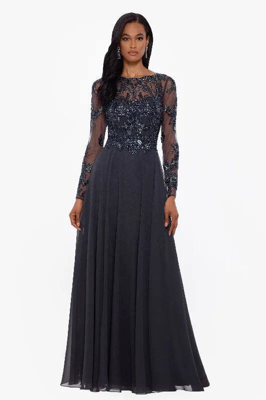 women's easy-to-wear dresses"Mason" Long Sleeve Beaded Chiffon Gown