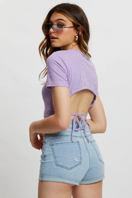 women's tops for those who love to dress up their casual looks with stylish topsPurple Tie Back Top Cut Out