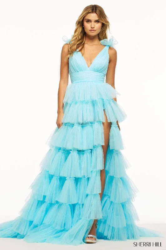 women's eco-friendly dressesSherri Hill 56066 - V-Neck Ruffle Ballgown