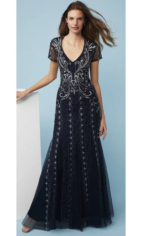 women's high-end dressesAdrianna Papell - Short Sleeve Beaded Mesh Cutout Gown AP1E207147SC