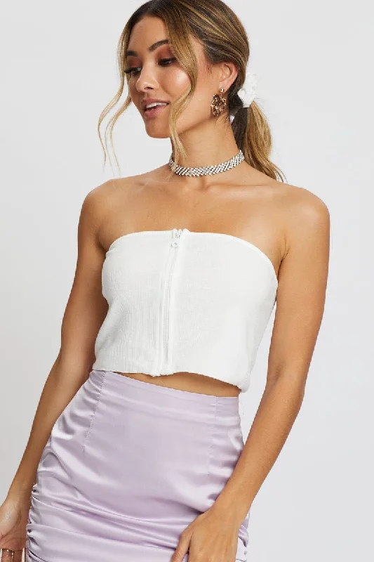 women's tops for those who seek both style and comfortWhite Zip Front Bandeau Top