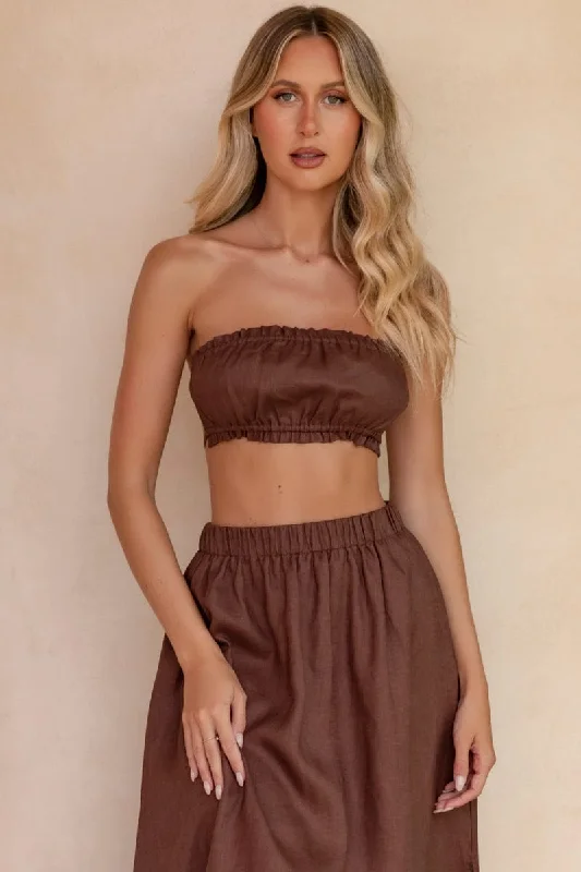 women's tops for picnics in the parkBrown Boobtube Sleeveless Crop