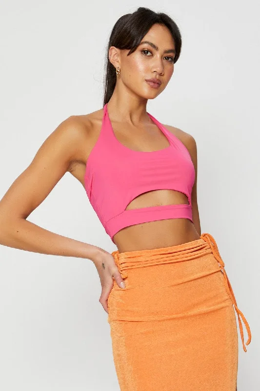 women's tops with bell sleevesPink Halter Top