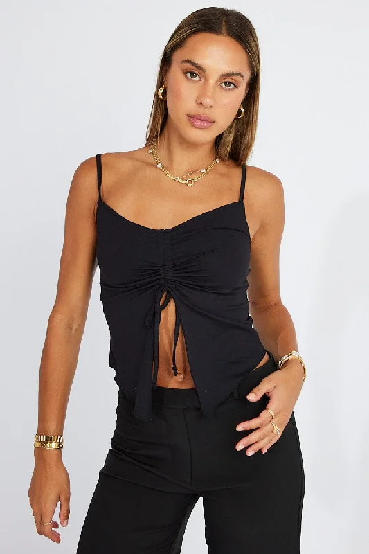 women's tops with sheer overlaysBlack Singlet Top