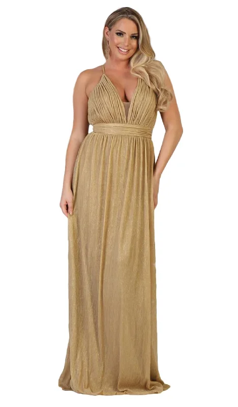 women's vacation dressesMay Queen - MQ1635SC Ruched Plunging V-Neck A-Line Gown