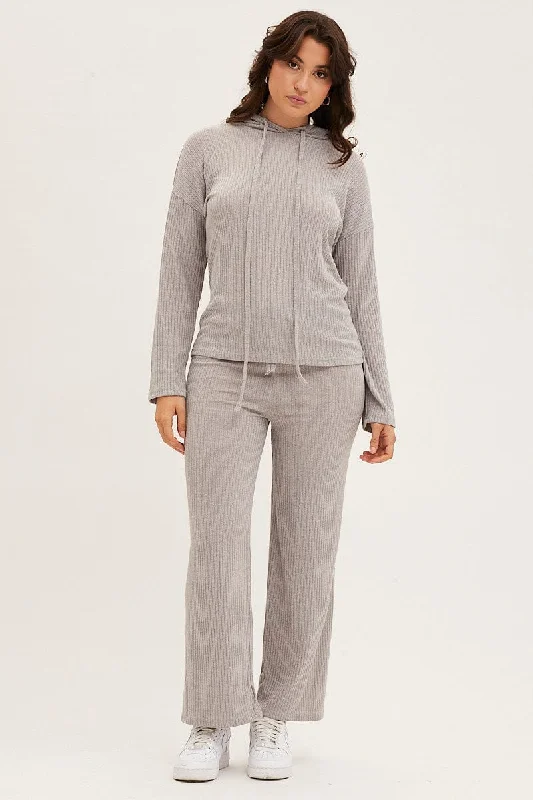 women's tops for smart casual looksGrey Hoodie Loungewear Set