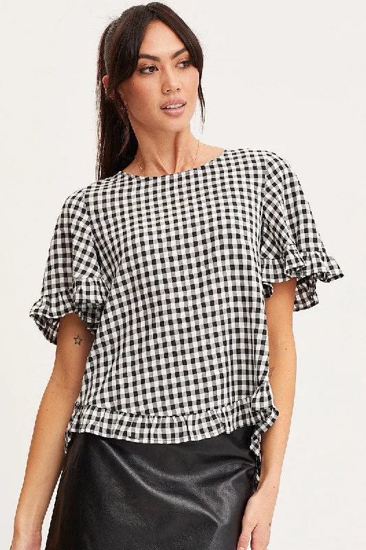 women's tops for those who love to experiment with fashionCheck Frill Top Short Sleeve