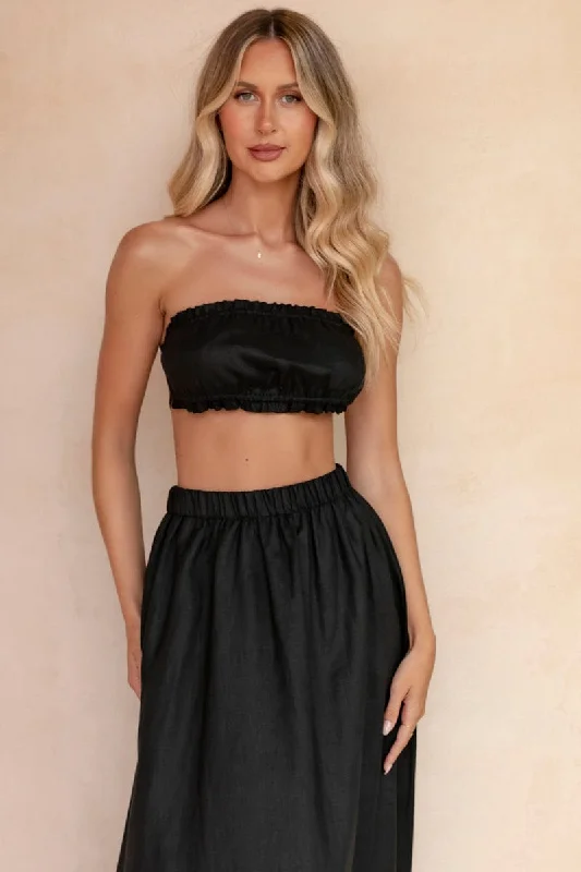 women's tops for date nightsBlack Boobtube Sleeveless Crop