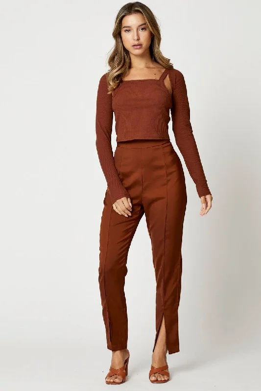 women's tops for those who want to wear pieces that are both functional and fashionableBrown Rib Singlet Shrug Set