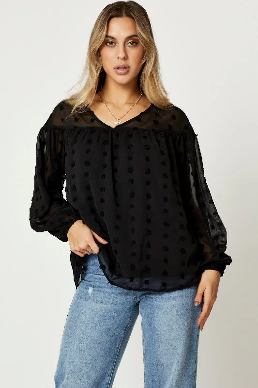 women's tops for those who want to stay updated with the latest fashion trendsBlack Swiss Dot Smock Top