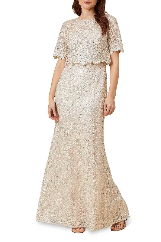 women's denim dressesAdrianna Papell AP1E210399 P - Short Sleeve Lace Formal Gown