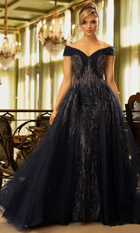 women's bespoke dressesTerani Couture 242M3347 - Off-Shoulder Embellished Ballgown