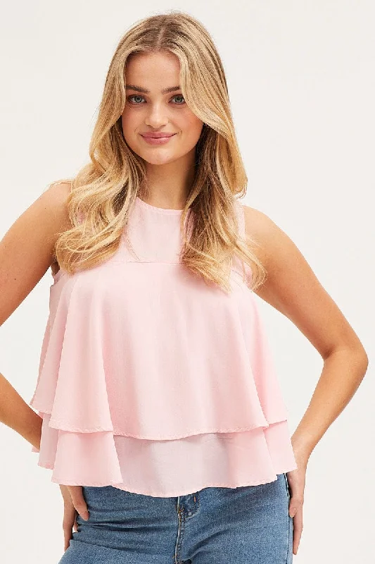 women's tops for relaxed weekendsPink Peplum Top Sleeveless