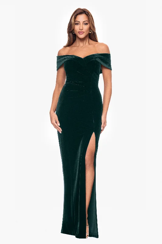 women's luxury dresses"Charmaine" Long Off the Shoulder Velvet Gown