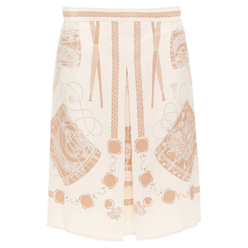 women's travel-friendly cocktail skirtsHermes Les Tambours Finesse Silk Printed Box Pleat Skirt