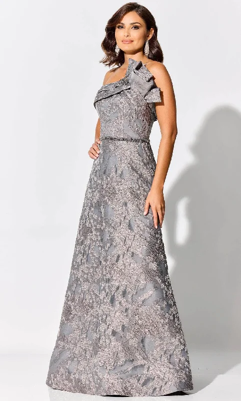 women's cinched-waist dressesIvonne D ID304 - One Shoulder Brocade Evening Gown