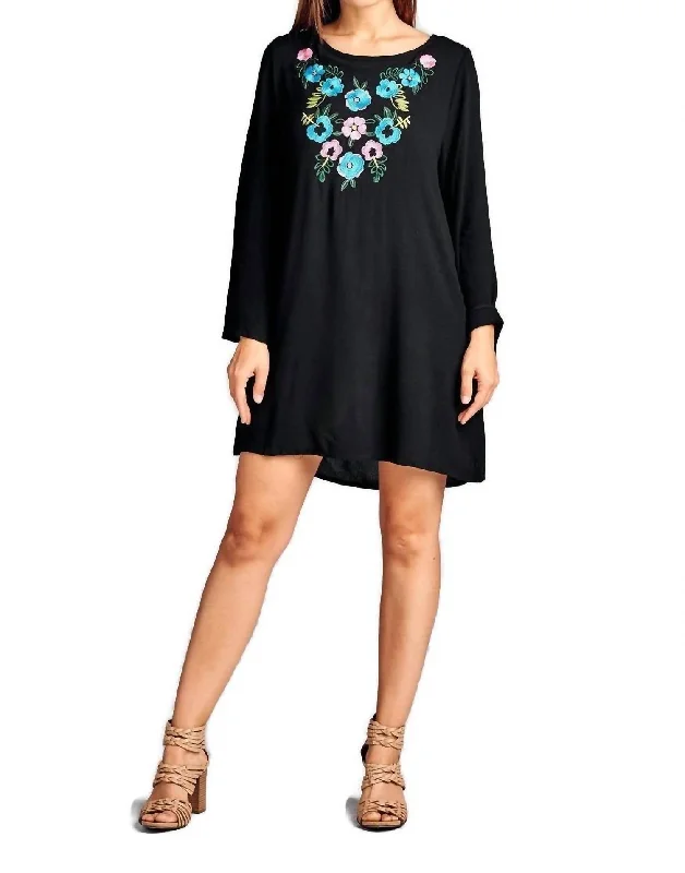 women's spaghetti strap dressesFloral Embroidered Mini Dress - Plus In Black