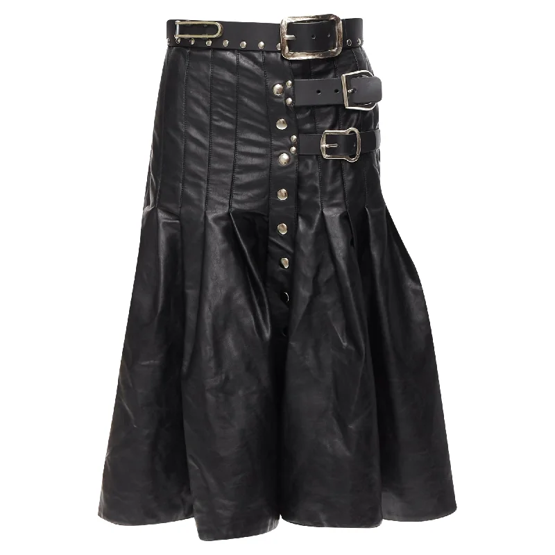 women's midi skirtsChopova Lowena Leather Belt Buckle Studded Gladiator Skirt