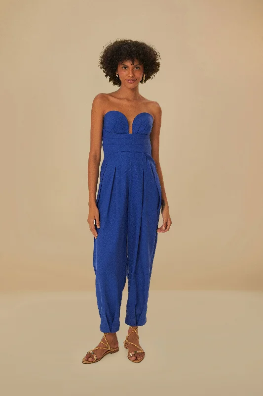 women's jumpsuits for maximalist fashionNavy Blue Sleeveless Jumpsuit