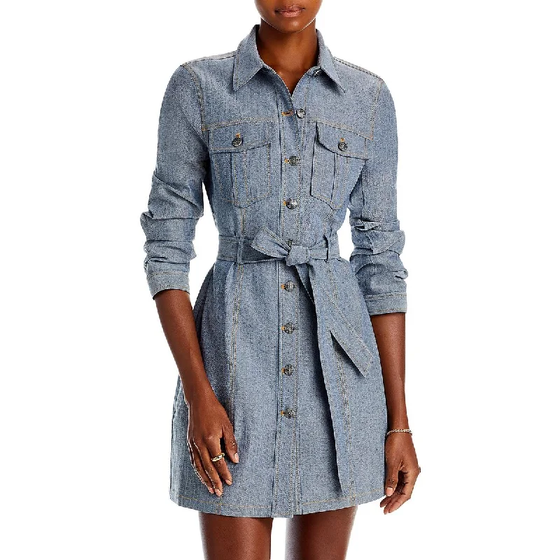 women's pear-shaped body dressesWomens Denim Mini Shirtdress