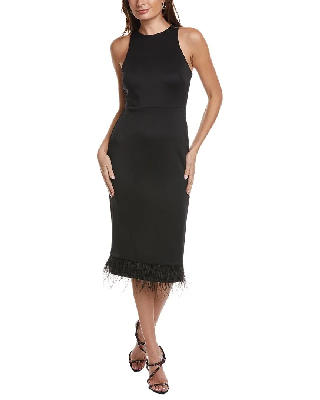 women's sheath dressesTaylor Scuba Feathers Midi Dress