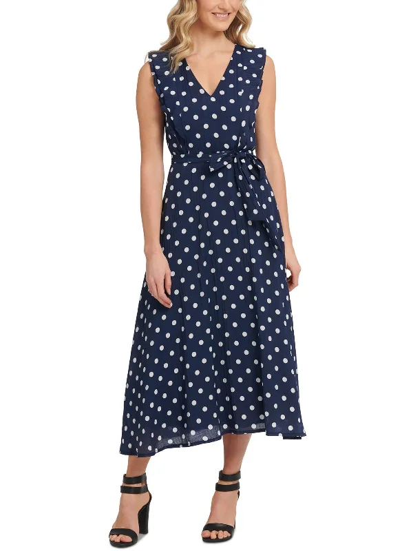 women's solid color dressesWomens Polka Dot Midi Midi Dress