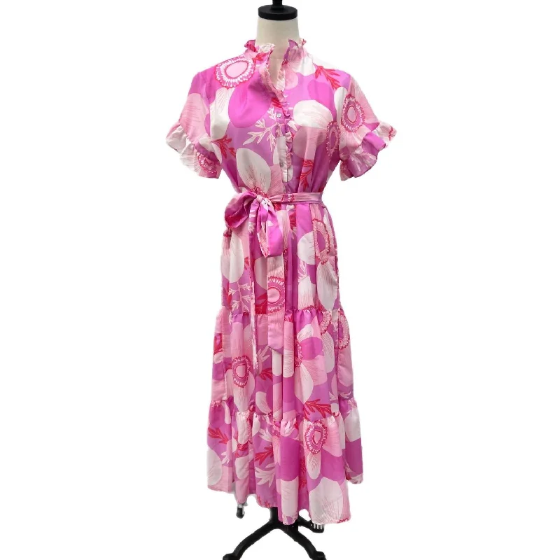 women's tall dressesKaia Button Up Midi Dress In Purple Pink White