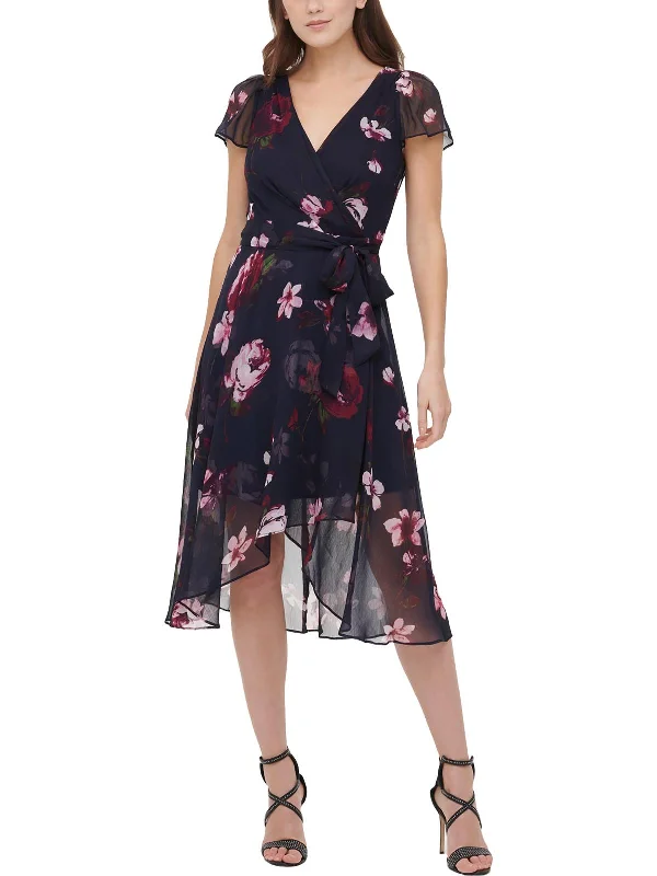 women's work dressesWomens Floral Midi Wrap Dress