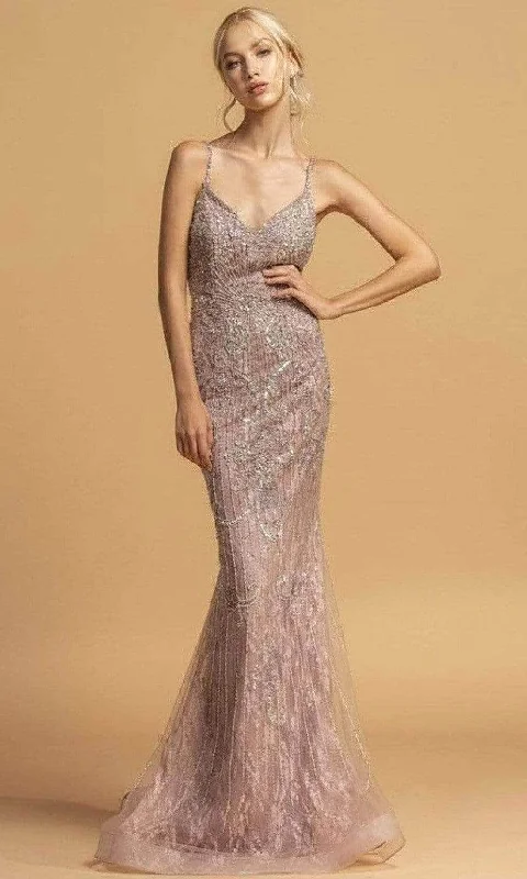 women's bell-sleeved dressesTrevi Collection - Beaded Mermaid Evening Dress L2230