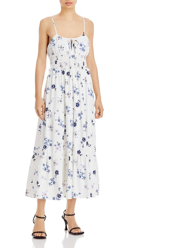 women's bow dressesWomens Tiered Foral Midi Dress