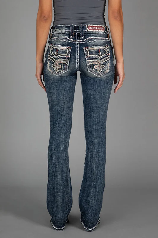 women's denim jeans with raw hemsMAGDALEN BOOTCUT JEANS