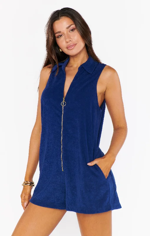 women's jumpsuits for runningReno Romper ~ Navy Blue Terry