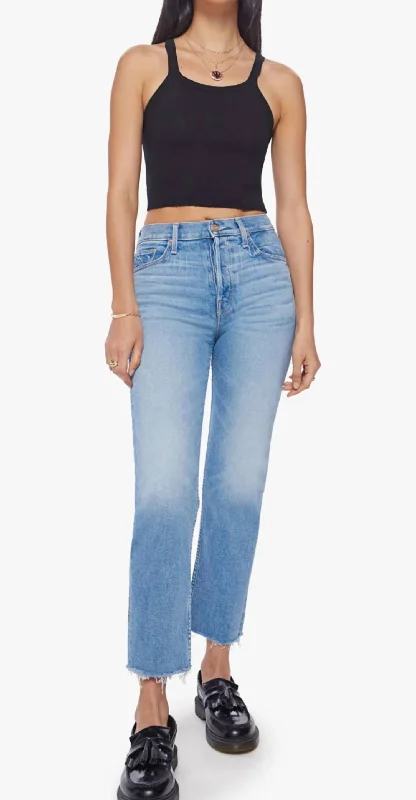 women's denim jeans with leather patchesThe Tomcat Ankle Fray Jeans In Kitty Corner