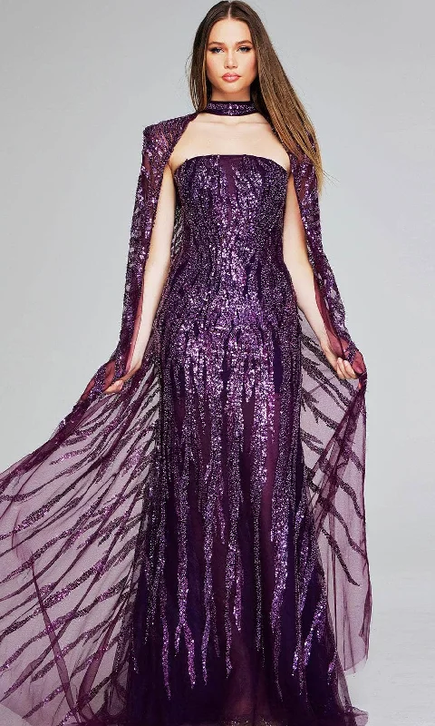 women's vacation dressesJovani 39046 - Patterned Sequin Long Cape Evening Gown