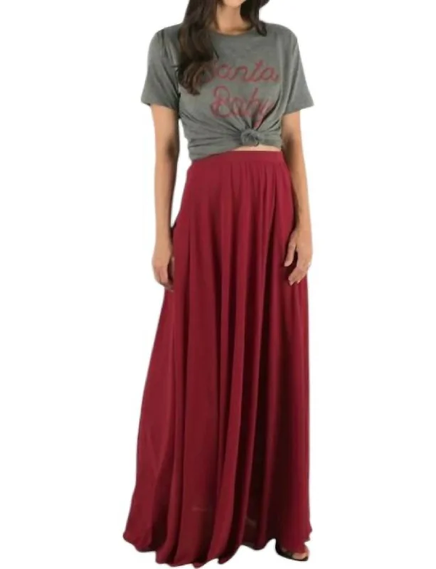 women's fitted skirtsFlowy Maxi Skirt In Burgundy