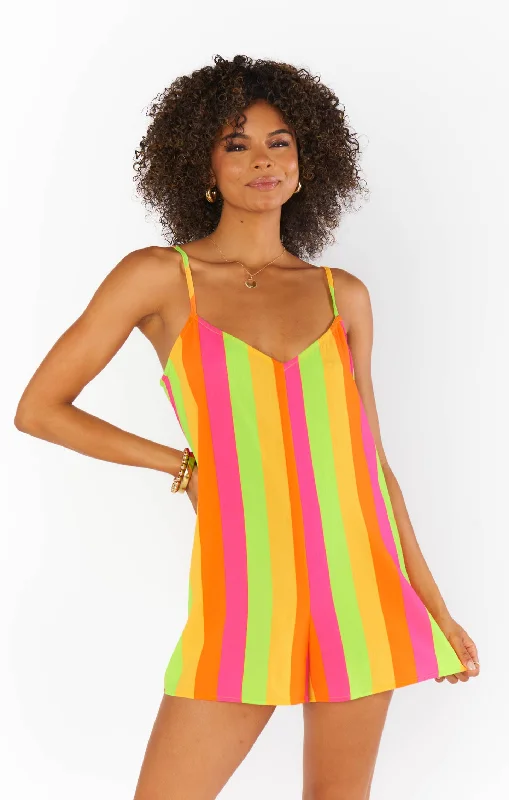 women's jumpsuits for effortless eleganceRascal Romper ~ Neon Vacay Stripe